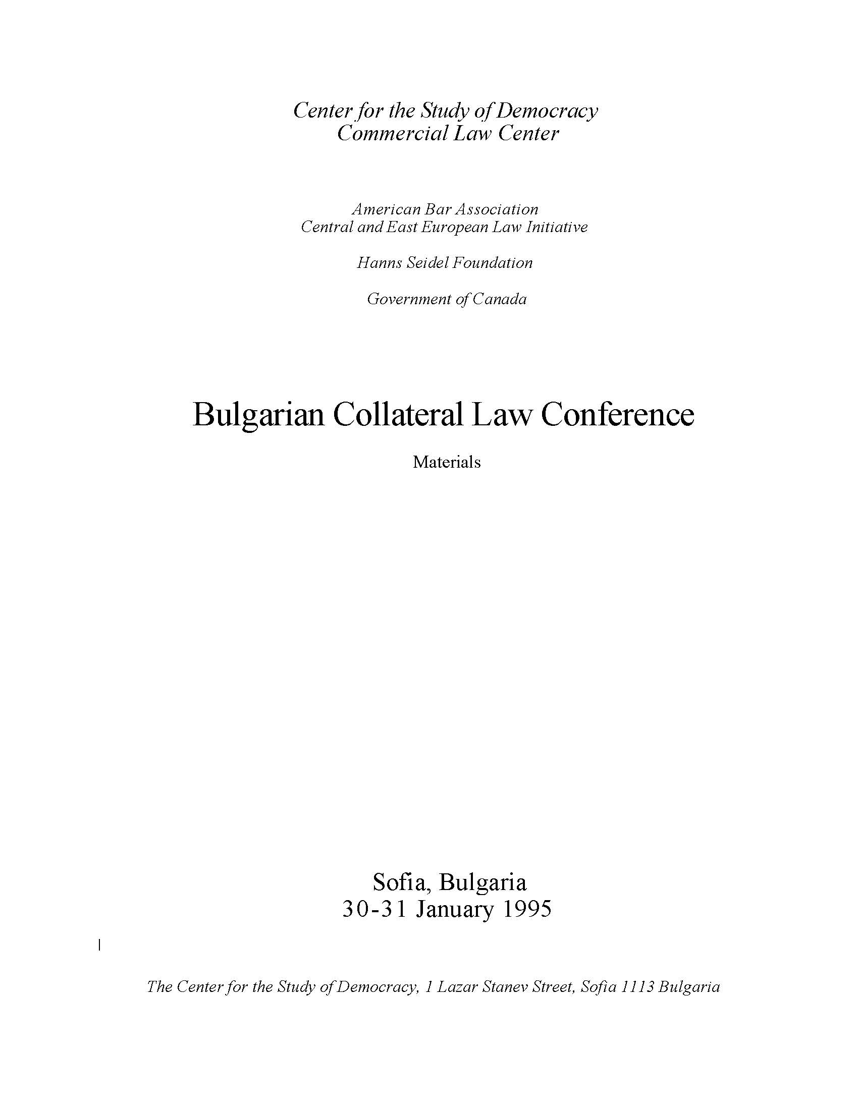 Materials from the Bulgarian Collateral Law Conference